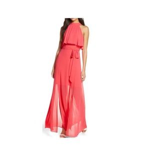 ELIZA J Popover Halter Maxi Dress Coral Sz 4